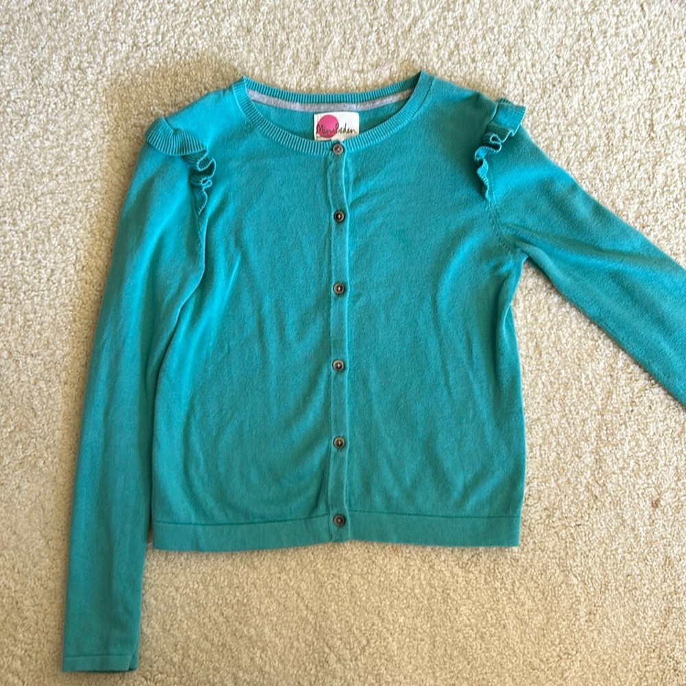 Mini Boden Teal Cardigan with Ruffles